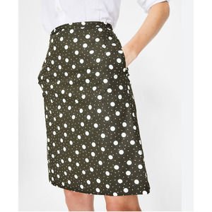 Boden Printed Cotton A-line Skirt Dark Gray White Polka Dot Print 8